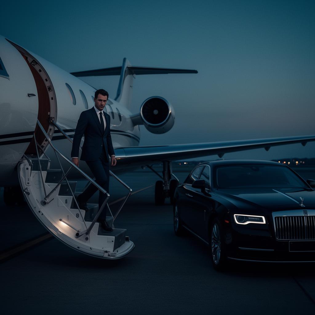 Private aviation arrival with chauffeur on the tarmac