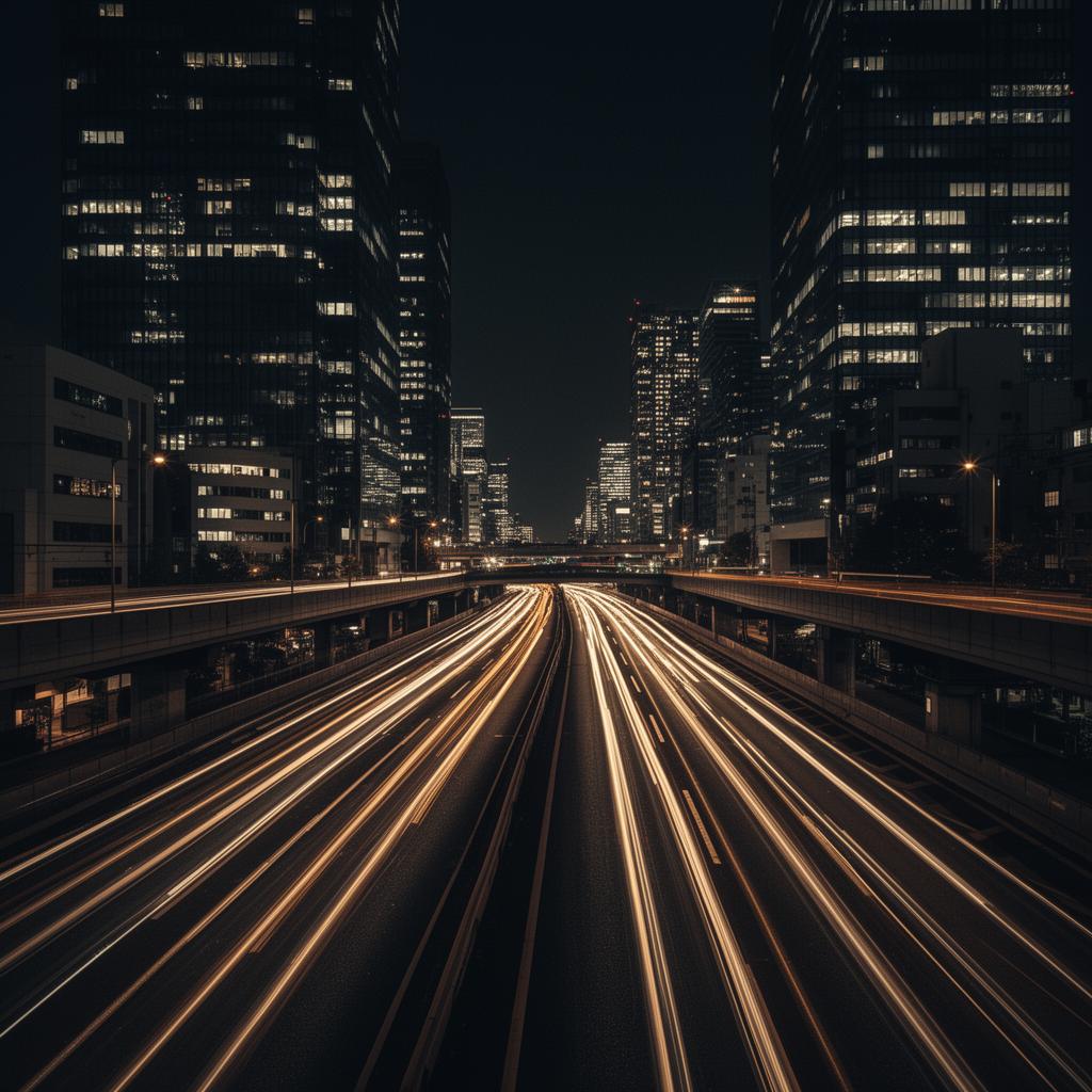 Black executive sedan on a Tokyo expressway at night